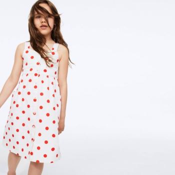 Lacoste Polka Dot Cross-back Dress - Šaty Dětské Bílé / Červené | CZ-7d3pCS